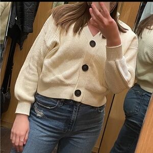 LOFT Cream V-Neck Button Front Cardigan